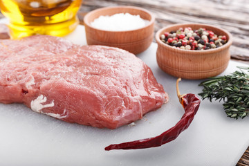 raw steak with spices