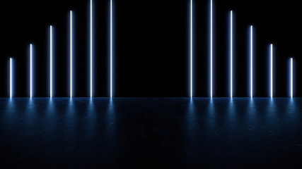 Futuristic Abstract dark background with neon light and reflection. 