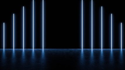 Futuristic Abstract dark background with neon light and reflection. 