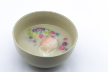 Bualoy, colorful Thai dessert made from rice flour in coconut milk, sugar and egg