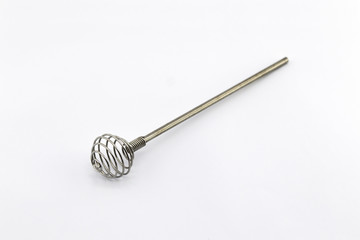 single honey scoop made from stainless steel on white background
