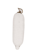 Condom filled with water on white background