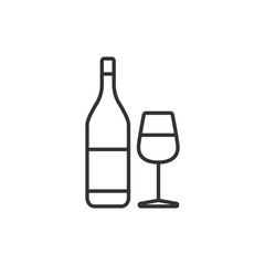 Wine bottle with wine glasses outline icon, modern minimal flat design style, Stock vector illustration isolated on white background.