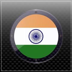 Bright transparent button with flag of India. Happy India day banner. Bright illustration with flag . Illustration.