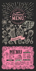 Dessert menu food template for restaurant with doodle hand-drawn graphic.