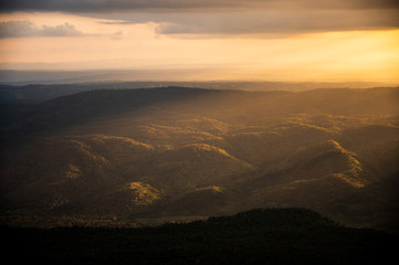 Sunset at Loei Province, Phu Kradueng National Park Thailand. Landscape view from mountain.