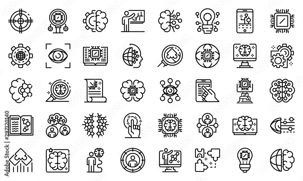 Poster machine learning icons set. outline set of machine learning vector icons for web design isolated on 