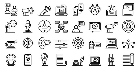 Storyteller icons set. Outline set of storyteller vector icons for web design isolated on white background