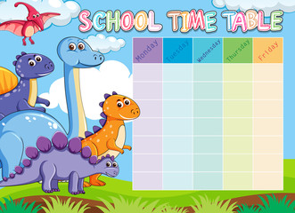 Dinosaur school timetable with animals