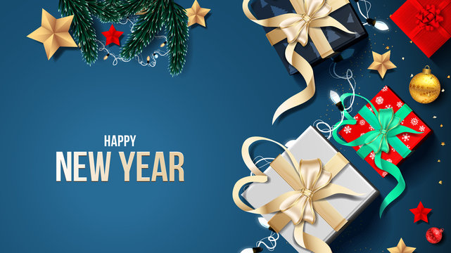 Happy New Year Banner Vector. Happy New Year Greeting Card. New Year's Design Vector - New Year Background.