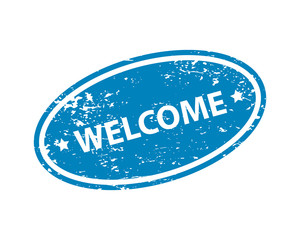 Welcome stamp vector texture. Rubber cliche imprint. Web or print design element for sign, sticker, label.