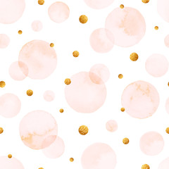 Motif harmonieux d& 39 aquarelle avec des bulles aux couleurs pastel et des confettis dorés.
