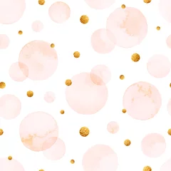 Abwaschbare Fototapete Mädchenzimmer Aquarell nahtloses Muster mit Blasen in Pastellfarben und goldenem Konfetti.