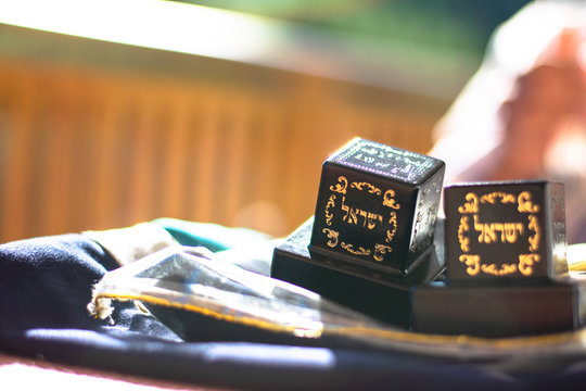 Jewish tefillin, holy praying, jewish traditional prayers 