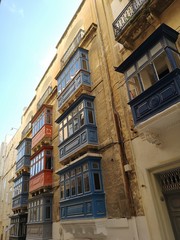 characteristic balconies in the streets of Valletta