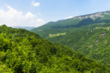 Fototapeta na wymiar Panorama of mountains in the canyon of the Tara River, Montenegro