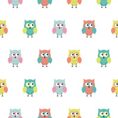 Fototapeta premium Seamless colorful cute owl background pattern for kids in vector