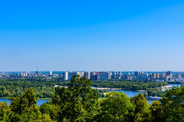 Fototapeta premium View on residential districts on left bank of the river Dnieper in Kiev, Ukraine