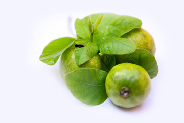 Fresh guava with leaf isolated on white background.