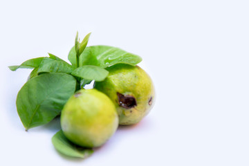 Fresh guava with leaf isolated on white background.