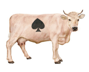 vache laitière, jeu de carte, pique ,   animal, ferme, bétail, taureau, blanc, agriculture, boeuf, gazon, isolé, brun, champ, alpage, mammifère, prairie, bétail, nature, lait, mollet, rural, agricultu
