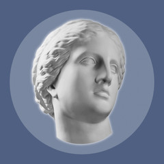 Contemporary art concept collage with antique statue head in a surreal style. Modern unusual art.