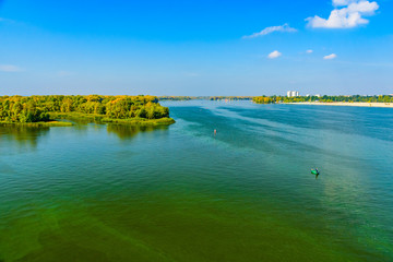 View of the river Dnieper on autumn in Kremenchug, Ukraine