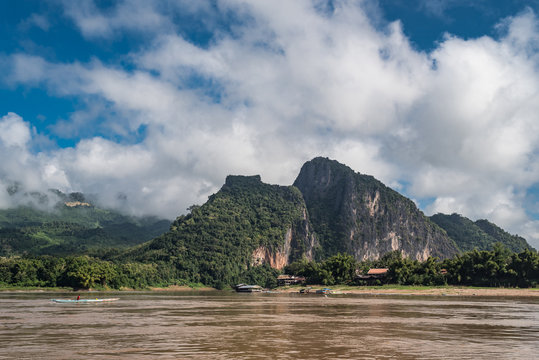 Landscape along the Mekong to Pak Ou caves, Laos 