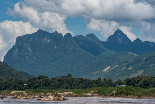 Landscape along the Mekong to Pak Ou caves, Laos 