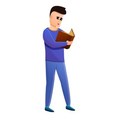 Boy read quest book icon. Cartoon of boy read quest book vector icon for web design isolated on white background