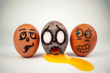 Sick Zombie Egg Vomiting While Others Look on in Disgust and Horror