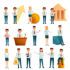 Bank employee icons set. Cartoon set of bank employee vector icons for web design