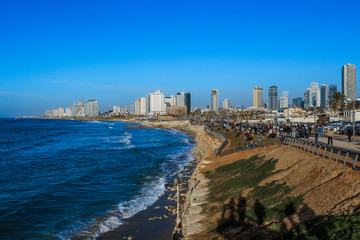 Fototapeta na wymiar Cloudy Blue Sky under Tel Aviv Sea Side, Israel
