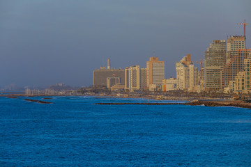 Fototapeta premium Cloudy Blue Sky under Tel Aviv Sea Side, Israel