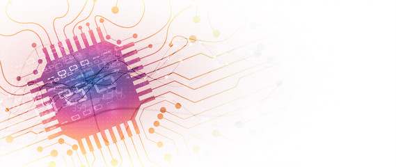 Quantum processing. Deep learning artificial intelligence. Future new technology  for business or science presentation