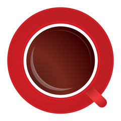 Full red cup of black tea or coffee on white