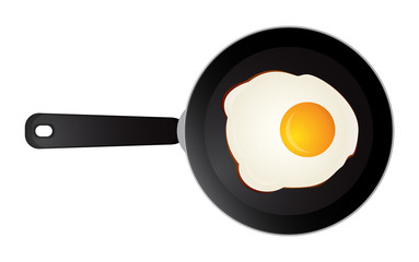 Sunny side fried egg on black frying pan