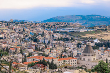 Fototapeta na wymiar Panoramic View to the Basilica of the Annunciation, Nazareth, Israel