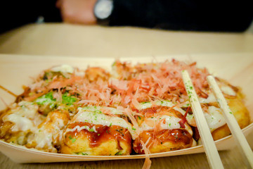 Takoyaki ball , takoyaki (octopus dumplings) famous Japanese snack food , Takoyaki traditional food Osaka in Japan