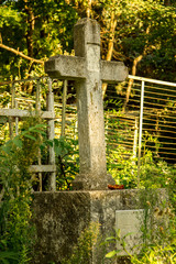 Ancient stone cross on the The Old cemetary. Historical part of Pyatigorsk