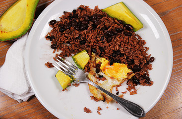 Black rice with black beans. Dominican food