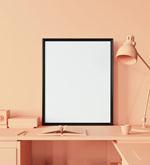 Mockup poster in the interior in modern style. Empty frame. 3d render image