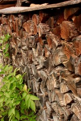 Trockener Holzstapel aufgeschichtet, bereit für Kaminfeuer