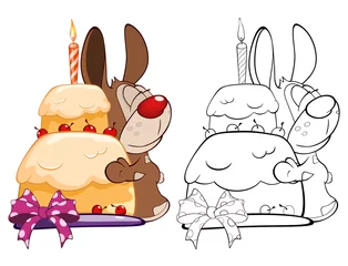Gordijnen Vectorillustratie van een Bunny Rabbit Gefeliciteerd Card. Kleurboek overzichtsset © liusa