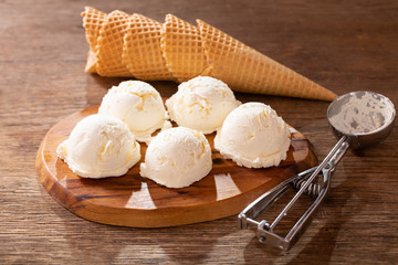 ice cream scoops with waffle cones