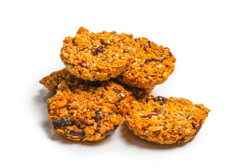 Granola cookies isolated on white background.