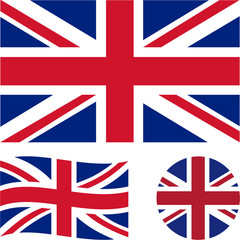 Great Britain. National flag. Correct proportions, wave, round. Abstract concept, icon set. Vector illustration.