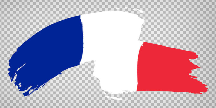 Flag of  French Republic, brush stroke background.  Waving Flag of French Republic on tranparent backrgound for your web site design, logo, app, UI.  EPS10.