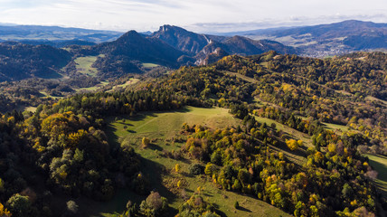 Three Crowns or Trzy Korony Peaks at Pieniny Mountains, Aerial Drone View © marcin jucha