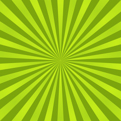 Green ray background. Vintage abstract texture. Retro starburst, sun beam. Halftone color. Light burst. Bright shine sunburst. Empty blank, scrapbook surface. Clean nature energy. Vector illustration